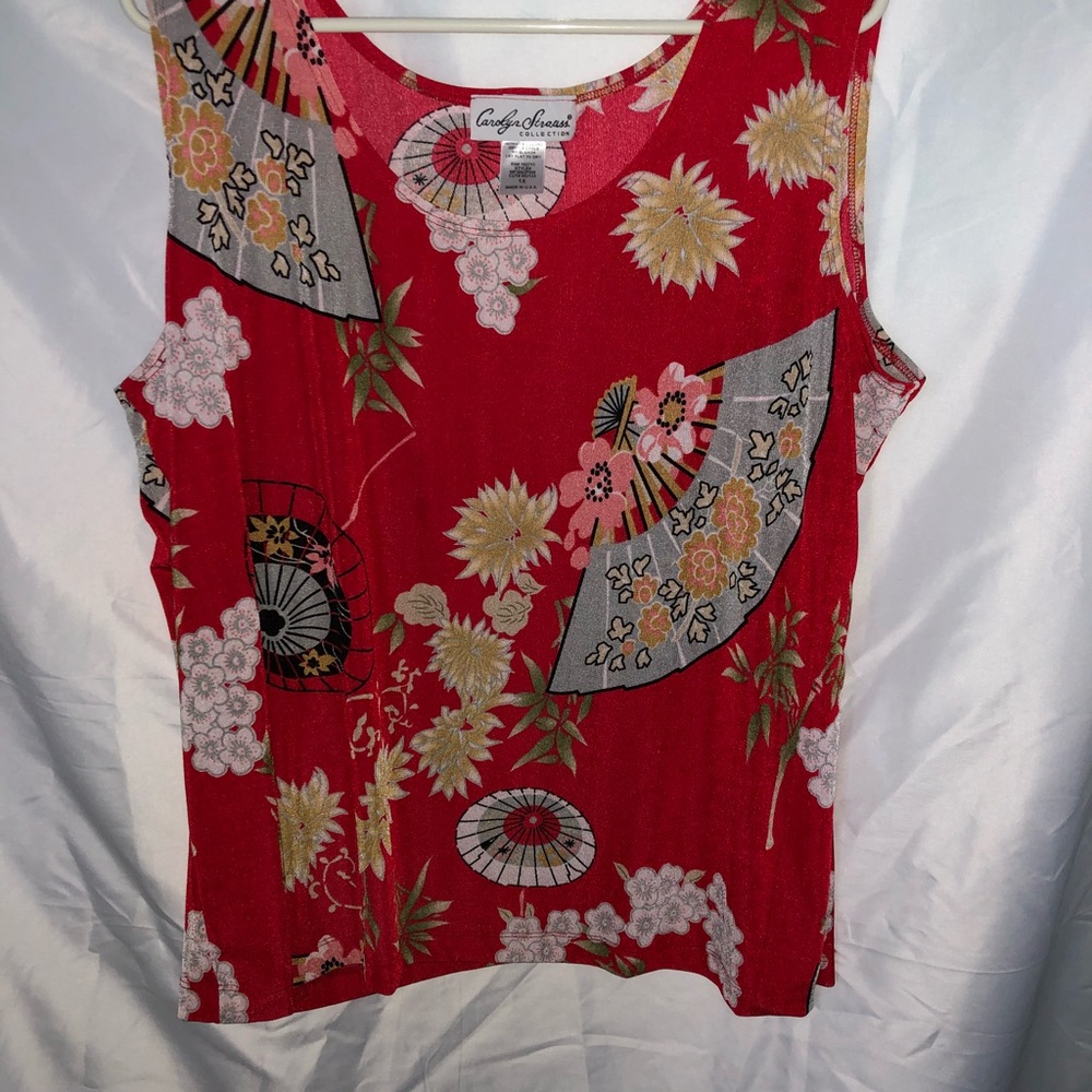 red tank with matching cardigan